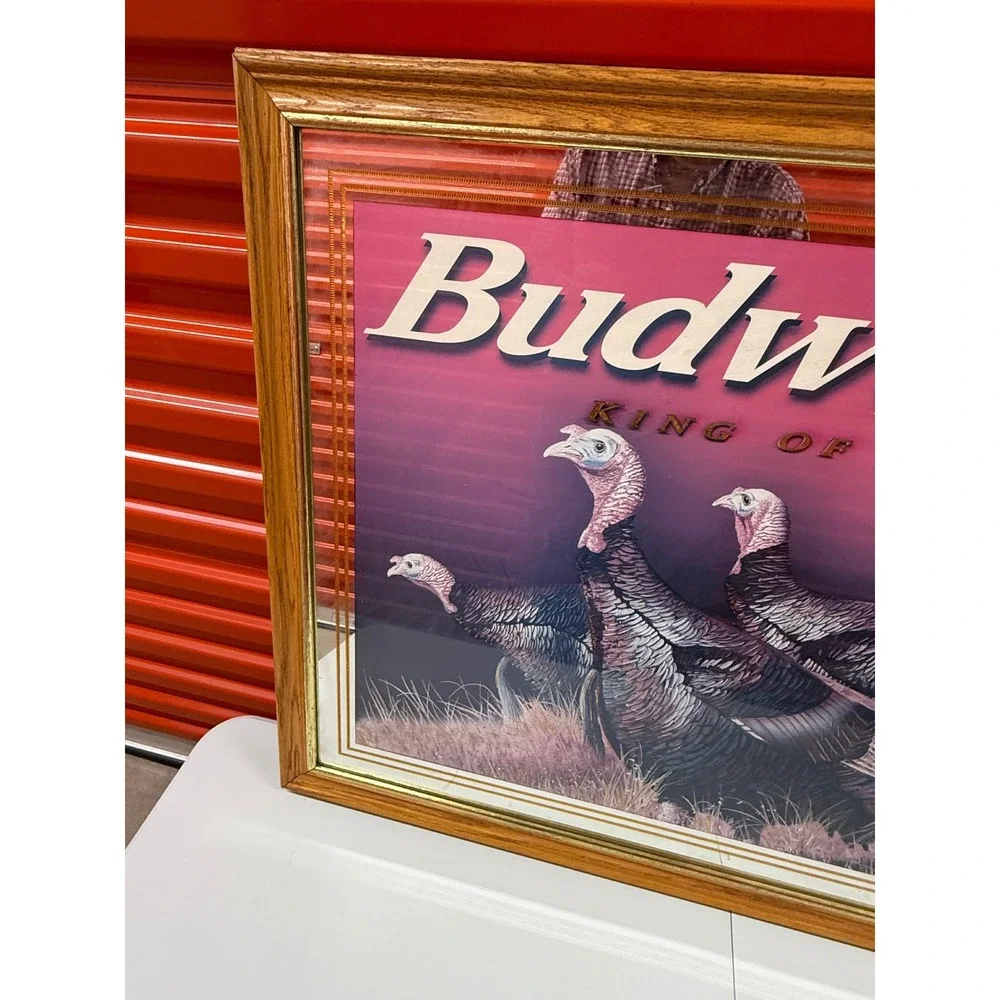 Vintage Budweiser Wild Turkey Bar Mirror King of Beers Wood Frame Large 34x28